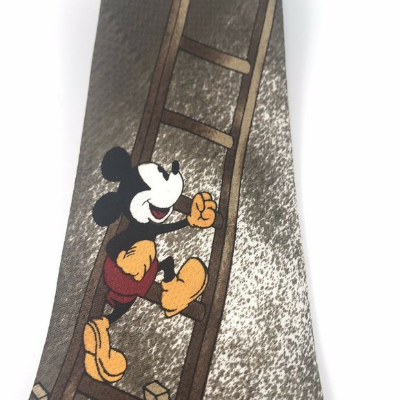 Vintage A.P.C Necktie Mickey Pluto Goofy Donald Duck Climbing Ladder 56.5" - Picture 2 of 8